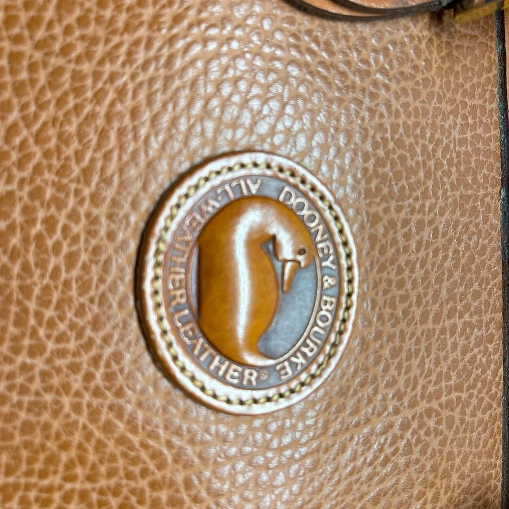 RARE Dooney & Bourke Tan Forest Green All Weather Leather Satchel Hand Bag Purse
